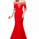 Mermaid Off-the-Shoulder Long Red Lace Prom Dresses Party Evening Gowns E0283