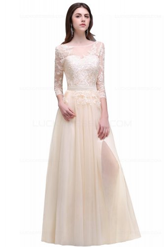 A-Line 3/4 Length Sleeve Lace Prom Dresses Party Evening Gowns E0289