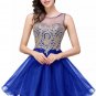 A-Line Illusion Neckline Gold Lace Appliques Short Prom Dresses Party Evening Gowns E0290