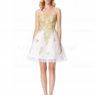 Short White Gold Lace Appliques Prom Dresses Party Evening Gowns E0292