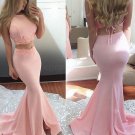 Mermaid Two Pieces Long Pink Prom Dresses Party Evening Gowns E0337