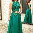 Long Green Two Pieces Lace Prom Dresses Party Evening Gowns E0347