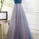 A-Line Tulle Long Prom Dresses Party Evening Gowns E0356