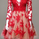 Long Sleeves Lace Red Short Homecoming Cocktail Prom Dresses E0366