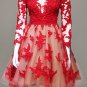 Long Sleeves Lace Red Short Homecoming Cocktail Prom Dresses E0366