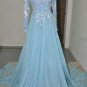 A-Line Long Sleeves Illusion Neckline Lace Beaded Prom Dresses Party Evening Gowns E0394