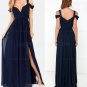 Long Navy Chiffon Side Slit Prom Dresses Party Evening Gowns E0442