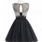 Short/Mini Illusion Neckline Beaded Black Homecoming Cocktail Prom Dresses E0523