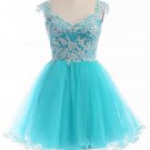 Short Blue Lace Tulle Homecoming Cocktail Prom Dresses Party Evening Gowns E0529