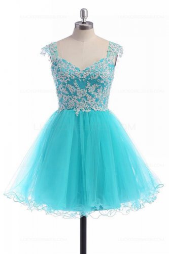 Short Blue Lace Tulle Homecoming Cocktail Prom Dresses Party Evening Gowns E0529