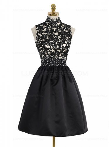 Short Black High Neck Lace Homecoming Cocktail Prom Dresses Party Evening Gowns E0530