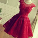 Short Burgundy Lace Keyhole Back Homecoming Cocktail Prom Dresses E0532