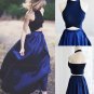 Chic Two Pieces Halter Sleeveless Royal Blue Floor-Length Prom Dresses E0553