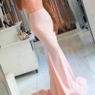 Elegant Mermaid Halter Lace Long Pink Prom Evening Dresses E0563