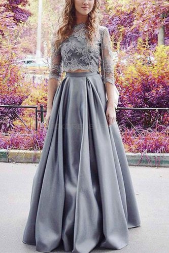 A-Line Two Pieces Lace Long Prom Evening Dresses E0567