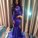 Long Blue Mermaid Lace Long Sleeves Prom Evening Dresses E0570