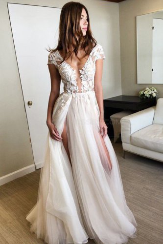 Sexy Cap Sleeves Long Prom Evening Dresses E0581