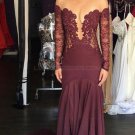 Sexy Lace Long Sleeves Illusion Neckline Long Prom Evening Dresses E0582