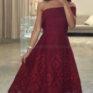 Tea Length Lace Burgundy Prom Evening Dresses E0585