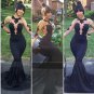 Sexy Mermaid Long Sleeves Prom Evening Dresses with Gold Lace Appliques E0587