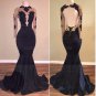 Sexy Mermaid Long Sleeves Prom Evening Dresses with Gold Lace Appliques E0587