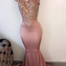 Mermaid High Neck Long Prom Evening Dresses with Lace Appliques E0589