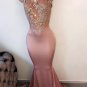 Mermaid High Neck Long Prom Evening Dresses with Lace Appliques E0589
