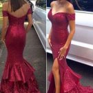 Mermaid Off-the-Shoulder Sequins Long Prom Evening Dresses E0591