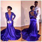 Sexy Long Blue Lace Mermaid Prom Evening Party Dresses E0601