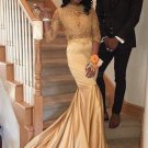 Mermaid Gold Lace Long Prom Evening Dresses E0602