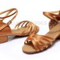 Women's Kids' Heels Sandals Latin With Ankle Strap Brown Satin Dance Shoes D601012