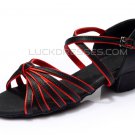 Women's Kids' Dance Shoes Latin/Ballroom Satin Chunky Heel Black Red Dance Shoes D601019