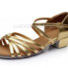 Women's Kids' Leatherette Dance Shoes Latin/Ballroom Chunky Heel Gold Dance Shoes D601021