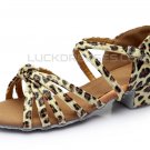 Women's Kids' Dance Shoes Latin/Ballroom Satin Chunky Heel Leopard Dance Shoes D601022