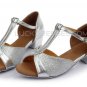 Kids' Silver Sparkling Glitter Flats Latin T-Strap Dance Shoes Chunky Heels Party Shoes D601031