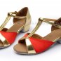 Women's Kids' Red Satin Flats Latin Salsa T-Strap Dance Shoes Chunky Heels Dance Shoes D601034