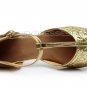 Girl's Gold Sparkling Glitter Flats Latin Salsa T-Strap Dance Shoes Chunky Heels Party Shoes D601035