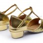 Girl's Gold Sparkling Glitter Flats Latin Salsa T-Strap Dance Shoes Chunky Heels Party Shoes D601035