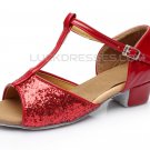 Kids' Red Sparkling Glitter Flats Latin Salsa T-Strap Dance Shoes Wedding Party Shoes D601037