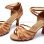 Women's Brown Satin Heels Sandals Latin Salsa With Ankle Strap Dance Shoes D602001