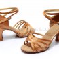 Women's Brown Satin Heels Sandals Latin Salsa With Ankle Strap Dance Shoes D602001