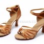 Women's Brown Satin Heels Sandals Latin Salsa With Ankle Strap Dance Shoes D602002