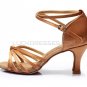 Women's Brown Satin Heels Sandals Latin Salsa With Ankle Strap Dance Shoes D602002