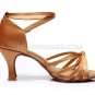 Women's Brown Satin Heels Sandals Latin Salsa With Ankle Strap Dance Shoes D602002