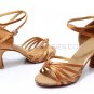 Women's Brown Satin Heels Sandals Latin Salsa With Ankle Strap Dance Shoes D602002