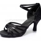 Women's Black Satin Heels Sandals Latin Salsa With Ankle Strap Dance Shoes D602003
