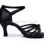Women's Black Satin Heels Sandals Latin Salsa With Ankle Strap Dance Shoes D602003