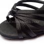 Women's Black Satin Heels Sandals Latin Salsa With Ankle Strap Dance Shoes D602003