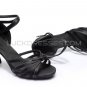Women's Black Satin Heels Sandals Latin Salsa With Ankle Strap Dance Shoes D602003