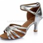 Women's Silver Satin Heels Sandals Latin Salsa Ankle Strap Dance Shoes Wedding Party Shoes D602004